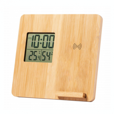 KH-CL189 Bamboo Clock With Wireless Charger