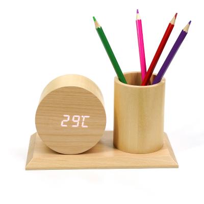 KH-WC075 Pen Holder Wooden Clock 